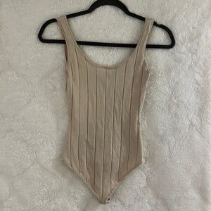 Hera Collection Beige Ribbed Sleeveless Bodysuit Size S